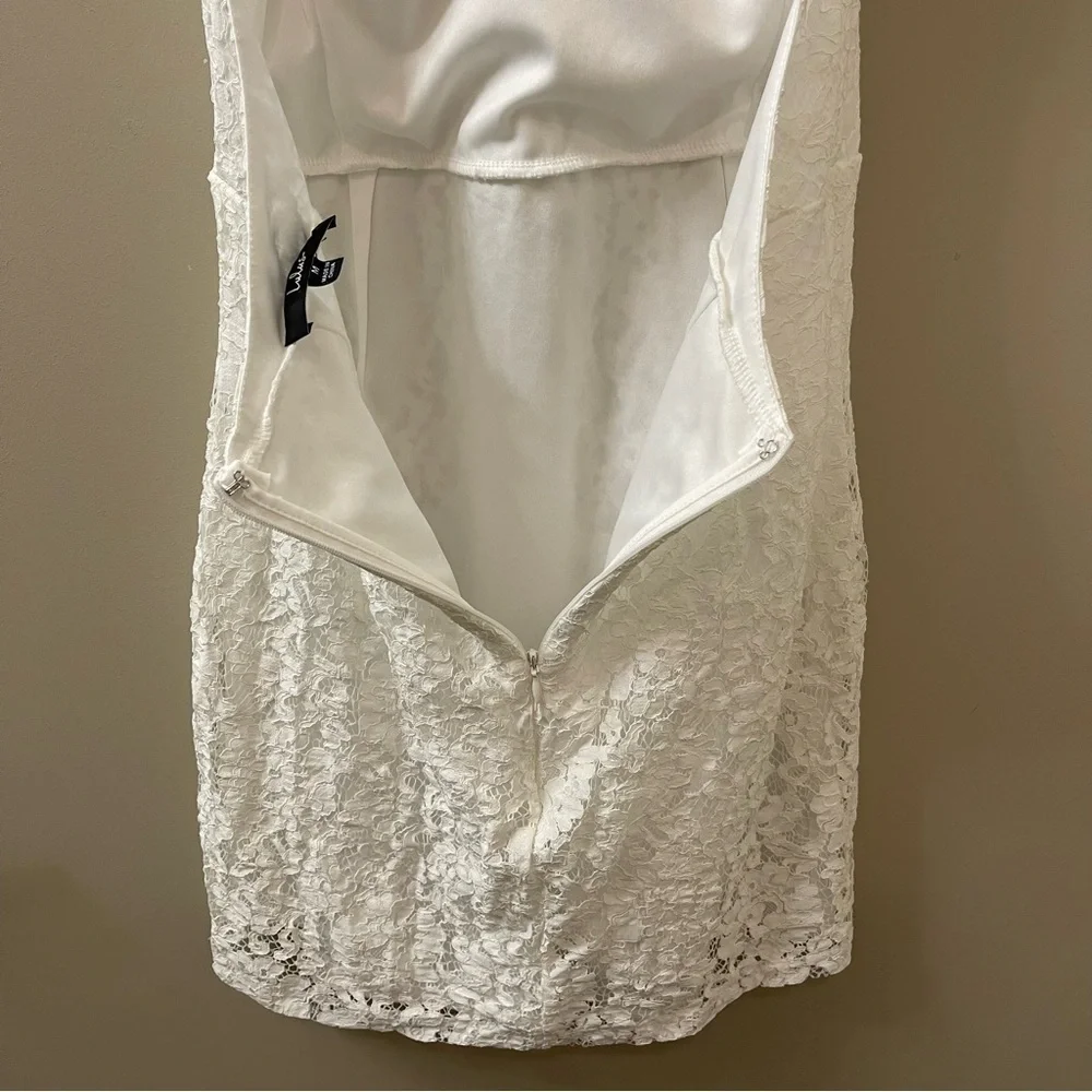 Lulu’s Truly Elegant White Eyelash Lace Backless Bodycon Mini Dress size medium